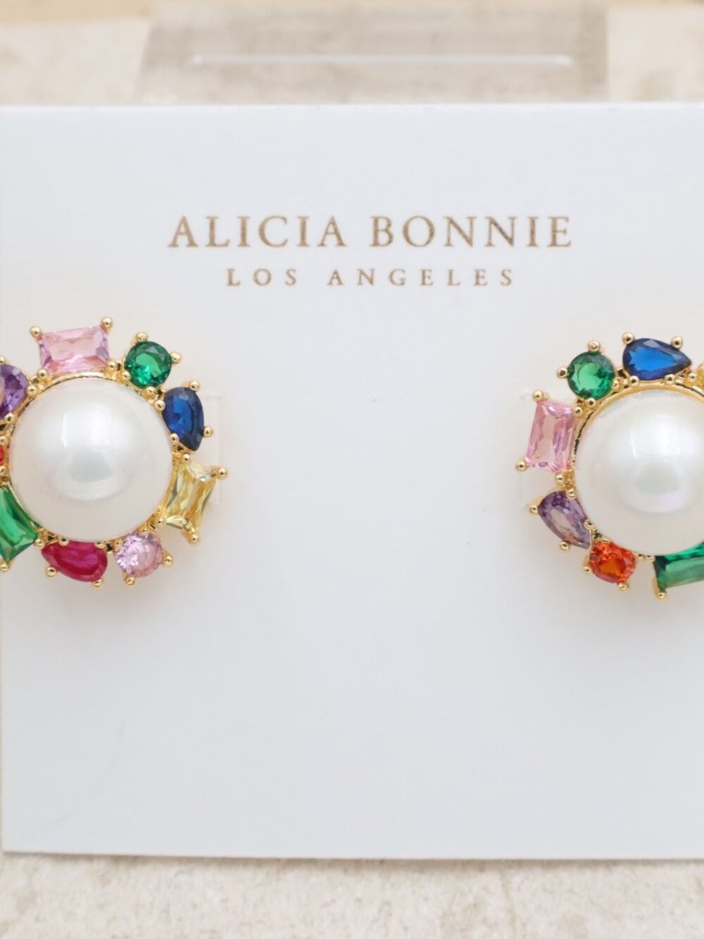 Alicia Bonnie Celina Multi Color Crystal Stud Earrings Pearl - Picture 2 of 2